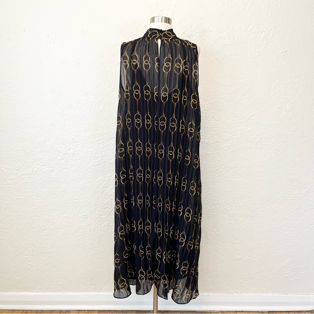 Banana Republic Dress Midi Pleated Black Horsebit Chain Print Medium M - Picture 13 of 14